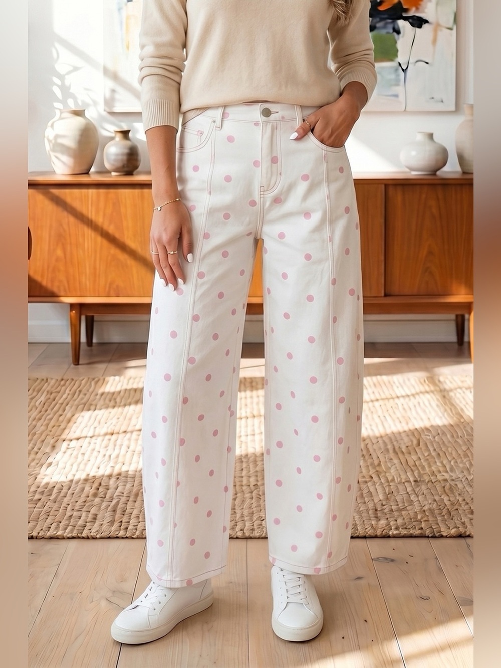 Polka Dot Wide-Leg Jeans